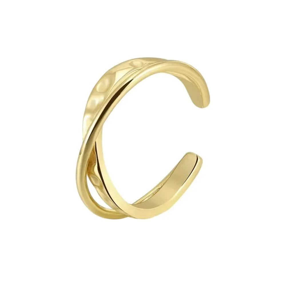 ENA 925 14k over Sterling Silver hammered Cris Cross Shaped Adjustable Ring